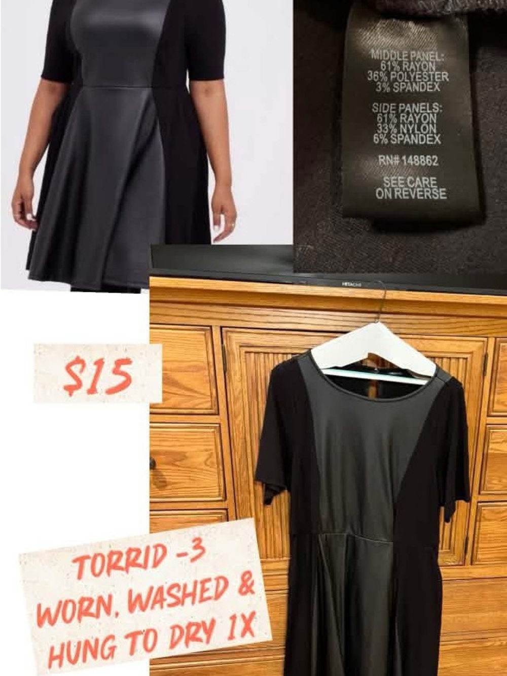 torrid Black Faux Leather Panel Skater Dress - 3x